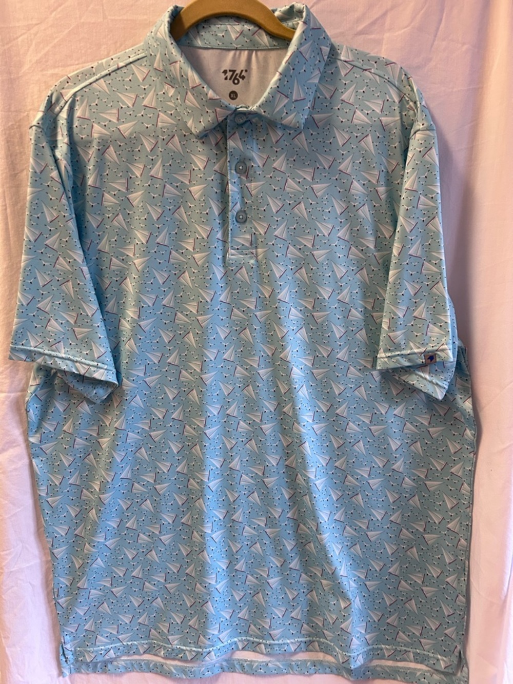 Men's Light Blue Sailboat Patterned Golf Polo by 1764 Size X Large